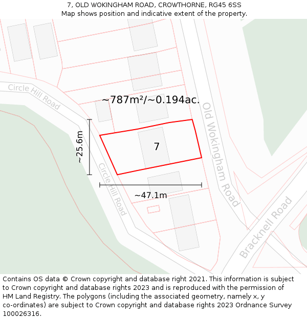 7, OLD WOKINGHAM ROAD, CROWTHORNE, RG45 6SS: Plot and title map