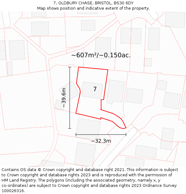 7, OLDBURY CHASE, BRISTOL, BS30 6DY: Plot and title map