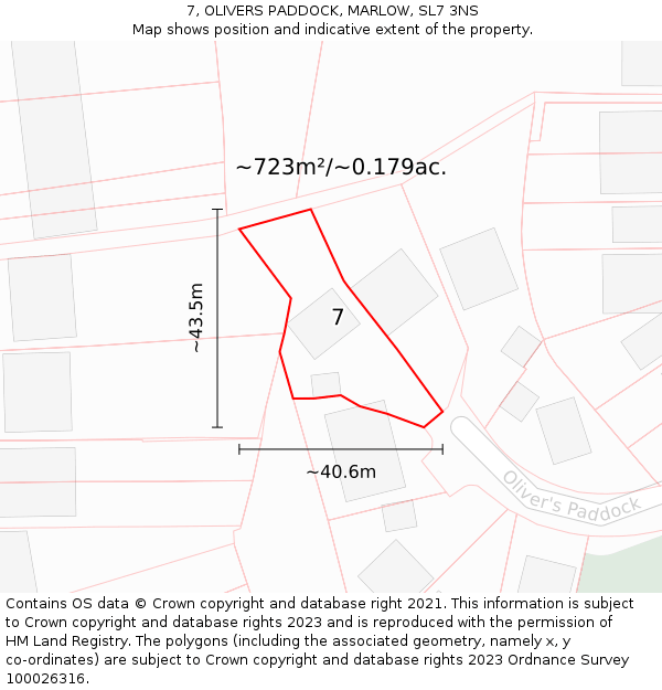 7, OLIVERS PADDOCK, MARLOW, SL7 3NS: Plot and title map