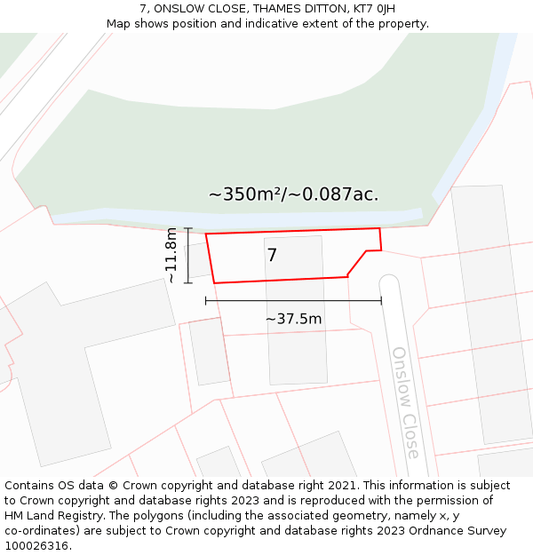 7, ONSLOW CLOSE, THAMES DITTON, KT7 0JH: Plot and title map