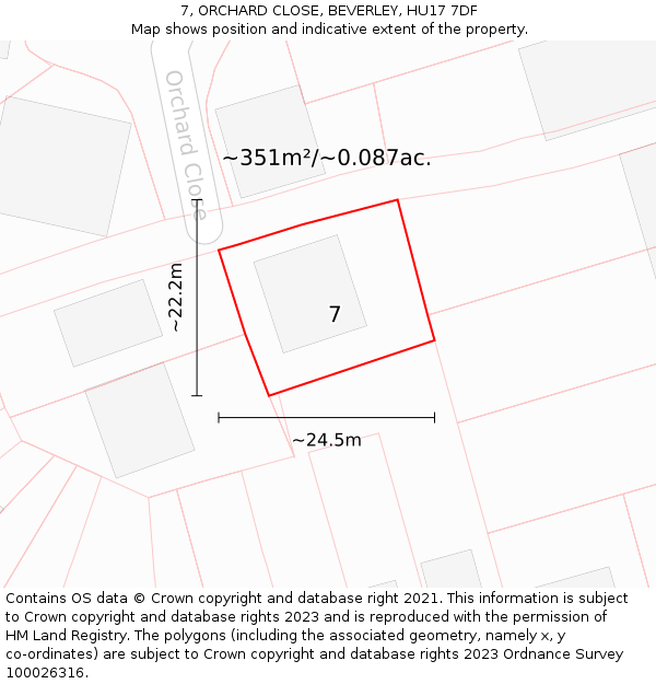 7, ORCHARD CLOSE, BEVERLEY, HU17 7DF: Plot and title map