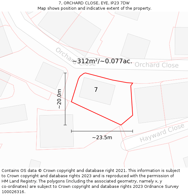 7, ORCHARD CLOSE, EYE, IP23 7DW: Plot and title map