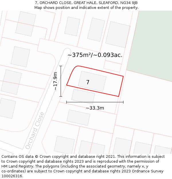 7, ORCHARD CLOSE, GREAT HALE, SLEAFORD, NG34 9JB: Plot and title map