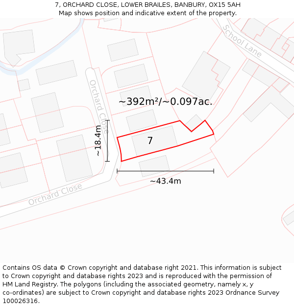 7, ORCHARD CLOSE, LOWER BRAILES, BANBURY, OX15 5AH: Plot and title map