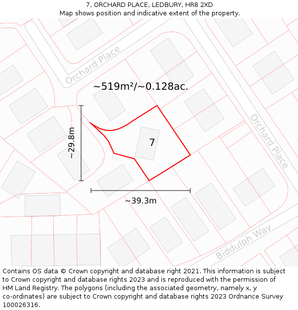 7, ORCHARD PLACE, LEDBURY, HR8 2XD: Plot and title map