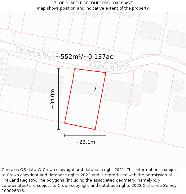 7, ORCHARD RISE, BURFORD, OX18 4SZ: Plot and title map