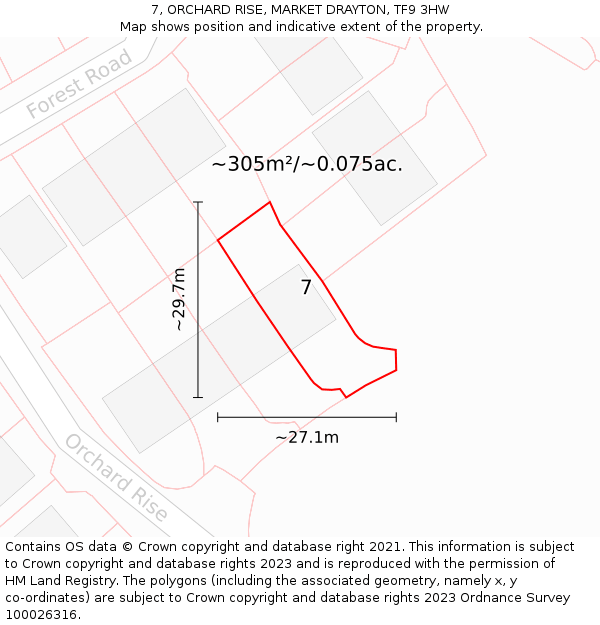 7, ORCHARD RISE, MARKET DRAYTON, TF9 3HW: Plot and title map