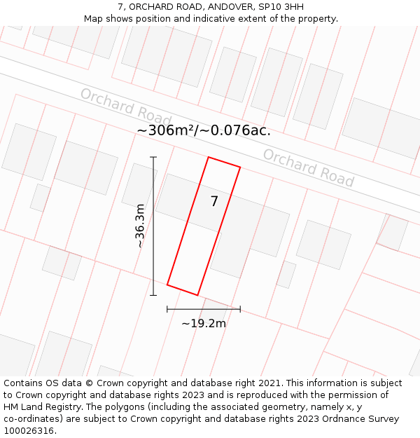 7, ORCHARD ROAD, ANDOVER, SP10 3HH: Plot and title map