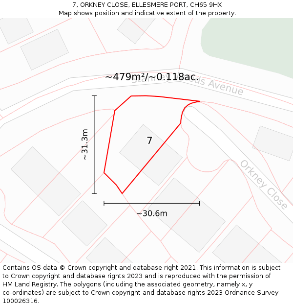 7, ORKNEY CLOSE, ELLESMERE PORT, CH65 9HX: Plot and title map