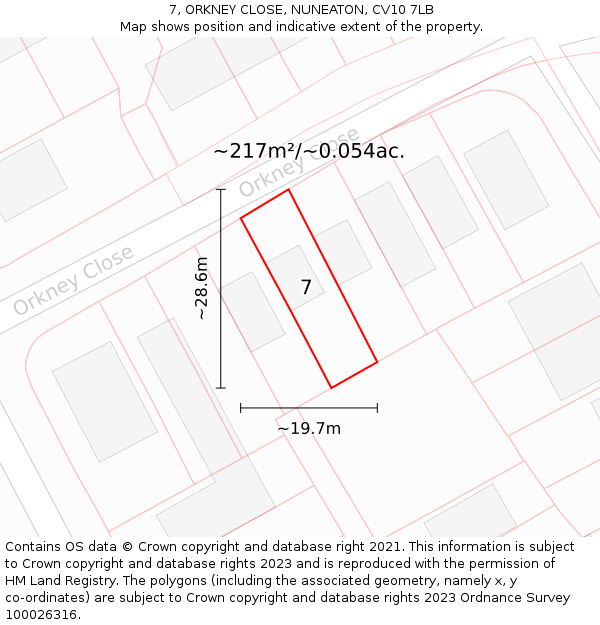 7, ORKNEY CLOSE, NUNEATON, CV10 7LB: Plot and title map