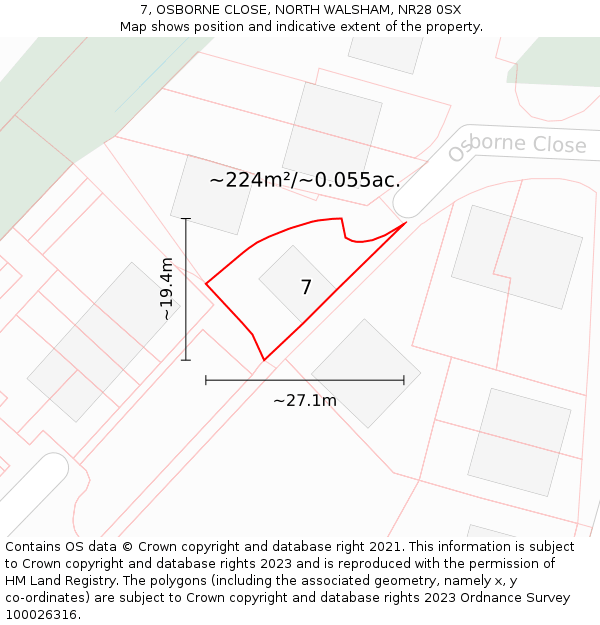 7, OSBORNE CLOSE, NORTH WALSHAM, NR28 0SX: Plot and title map