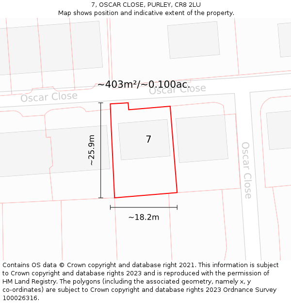 7, OSCAR CLOSE, PURLEY, CR8 2LU: Plot and title map