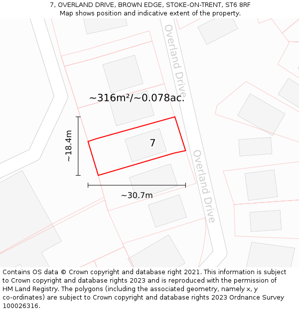 7, OVERLAND DRIVE, BROWN EDGE, STOKE-ON-TRENT, ST6 8RF: Plot and title map