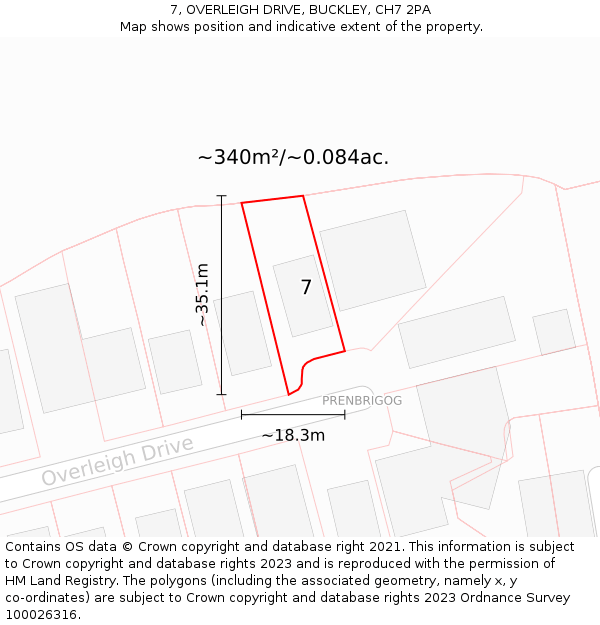 7, OVERLEIGH DRIVE, BUCKLEY, CH7 2PA: Plot and title map