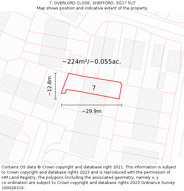 7, OVERLORD CLOSE, SHEFFORD, SG17 5UT: Plot and title map