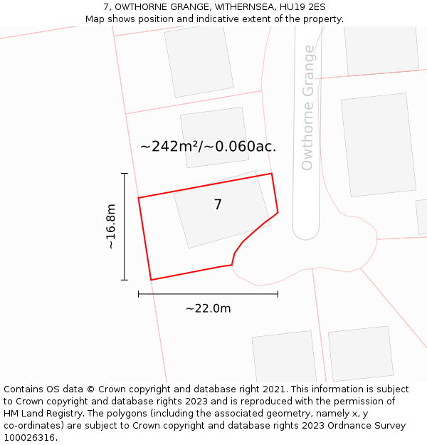 7, OWTHORNE GRANGE, WITHERNSEA, HU19 2ES: Plot and title map