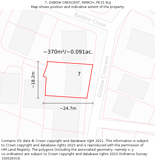 7, OXBOW CRESCENT, MARCH, PE15 9UJ: Plot and title map