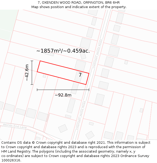 7, OXENDEN WOOD ROAD, ORPINGTON, BR6 6HR: Plot and title map