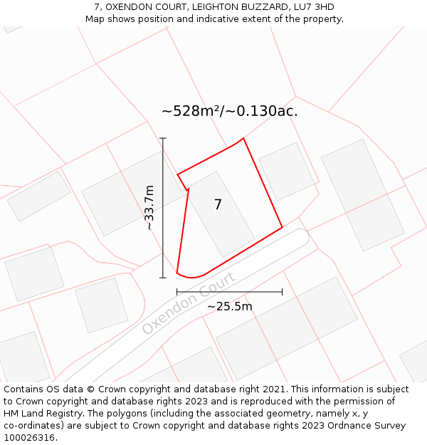 7, OXENDON COURT, LEIGHTON BUZZARD, LU7 3HD: Plot and title map