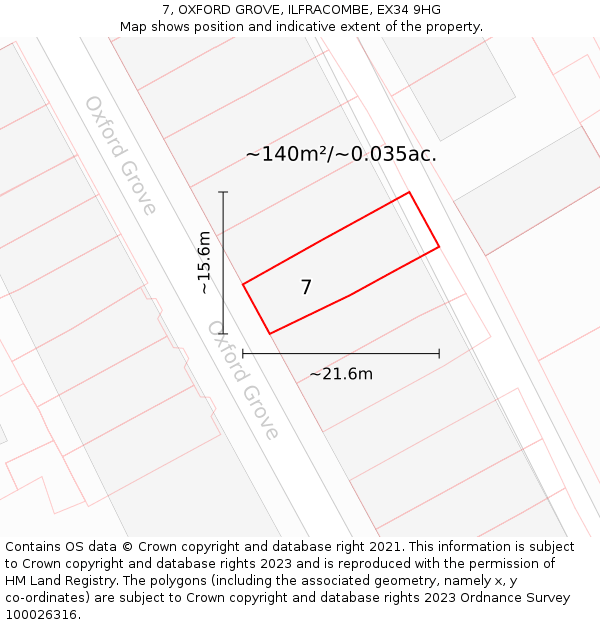 7, OXFORD GROVE, ILFRACOMBE, EX34 9HG: Plot and title map