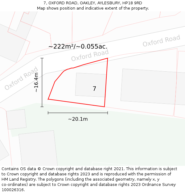 7, OXFORD ROAD, OAKLEY, AYLESBURY, HP18 9RD: Plot and title map