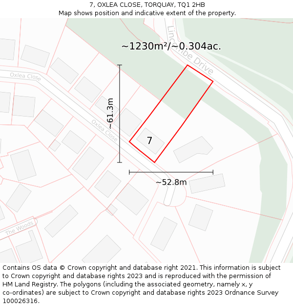 7, OXLEA CLOSE, TORQUAY, TQ1 2HB: Plot and title map