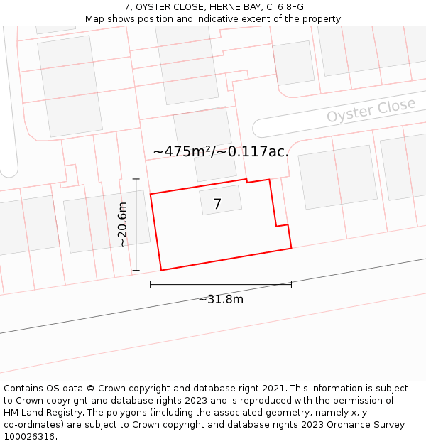 7, OYSTER CLOSE, HERNE BAY, CT6 8FG: Plot and title map
