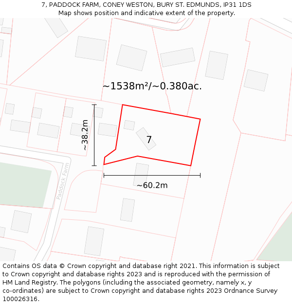 7, PADDOCK FARM, CONEY WESTON, BURY ST. EDMUNDS, IP31 1DS: Plot and title map