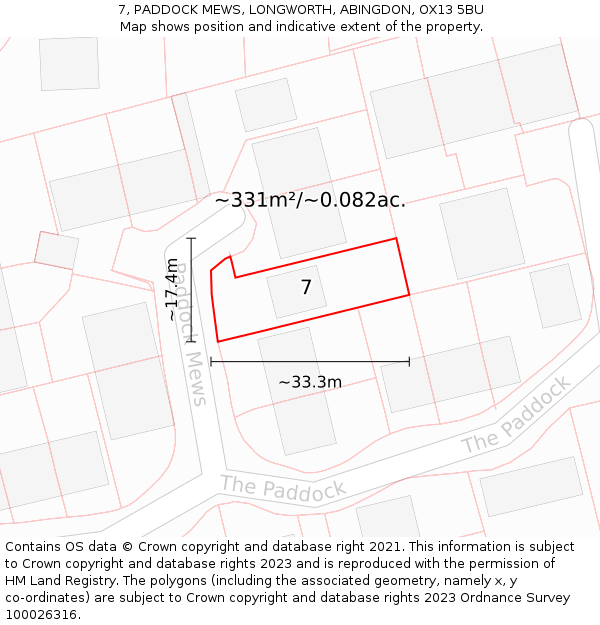 7, PADDOCK MEWS, LONGWORTH, ABINGDON, OX13 5BU: Plot and title map