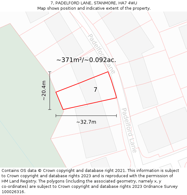 7, PADELFORD LANE, STANMORE, HA7 4WU: Plot and title map
