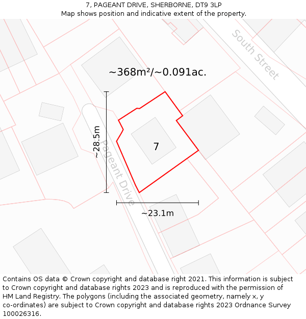 7, PAGEANT DRIVE, SHERBORNE, DT9 3LP: Plot and title map