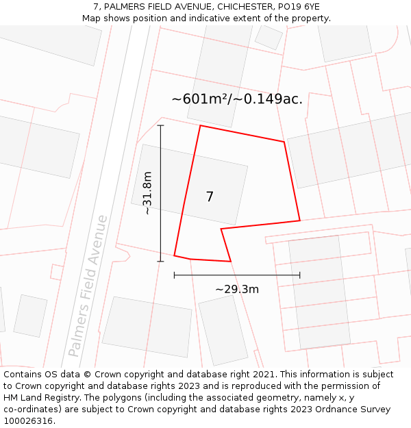 7, PALMERS FIELD AVENUE, CHICHESTER, PO19 6YE: Plot and title map