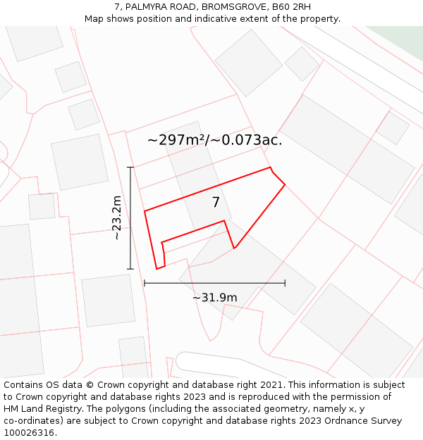 7, PALMYRA ROAD, BROMSGROVE, B60 2RH: Plot and title map