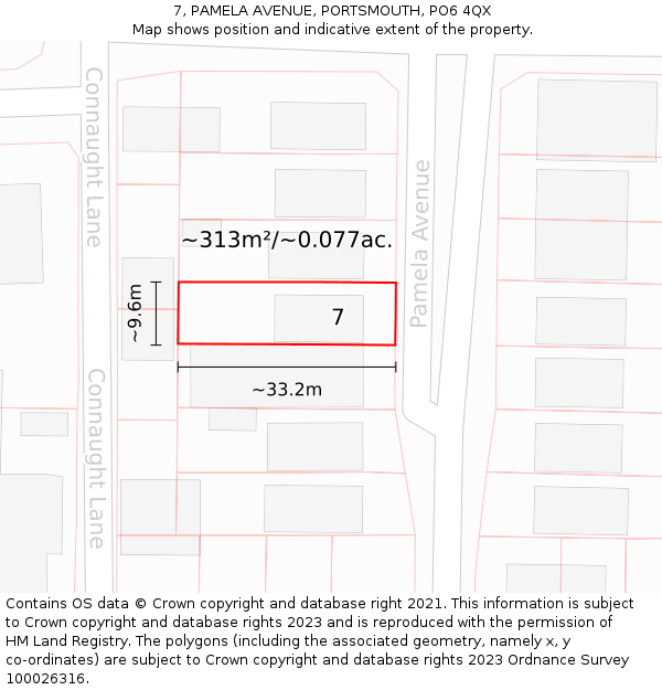 7, PAMELA AVENUE, PORTSMOUTH, PO6 4QX: Plot and title map