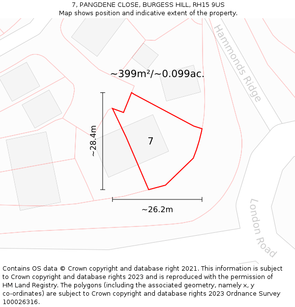 7, PANGDENE CLOSE, BURGESS HILL, RH15 9US: Plot and title map