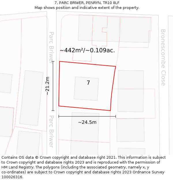 7, PARC BRIWER, PENRYN, TR10 8LF: Plot and title map