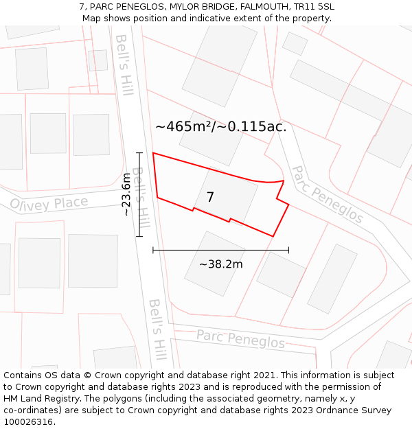 7, PARC PENEGLOS, MYLOR BRIDGE, FALMOUTH, TR11 5SL: Plot and title map