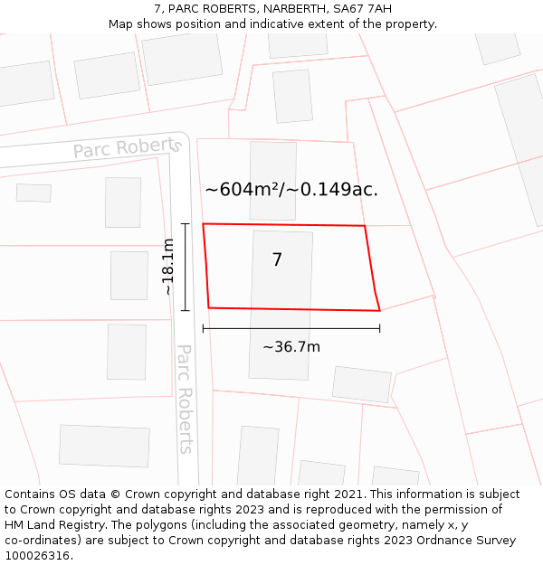 7, PARC ROBERTS, NARBERTH, SA67 7AH: Plot and title map