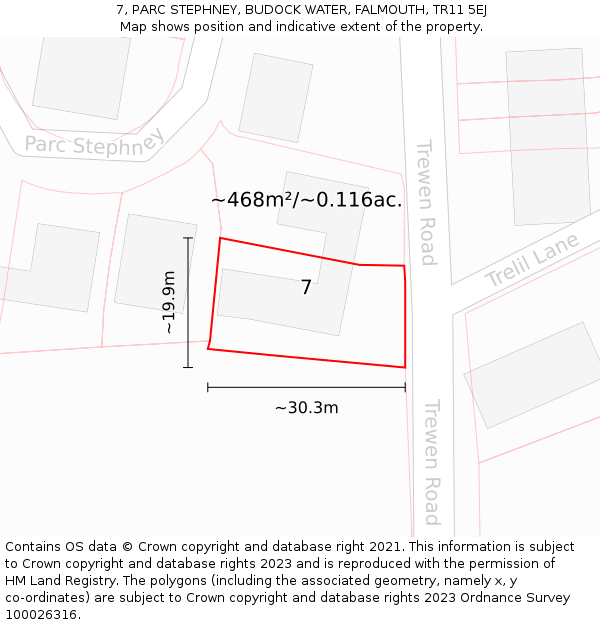 7, PARC STEPHNEY, BUDOCK WATER, FALMOUTH, TR11 5EJ: Plot and title map