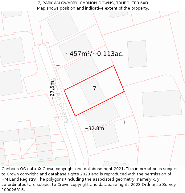 7, PARK AN GWARRY, CARNON DOWNS, TRURO, TR3 6XB: Plot and title map