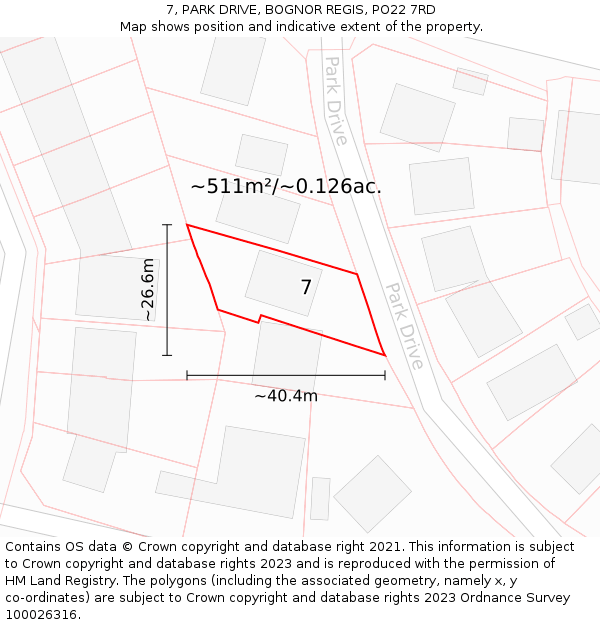 7, PARK DRIVE, BOGNOR REGIS, PO22 7RD: Plot and title map