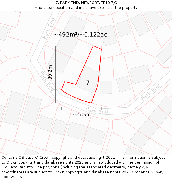 7, PARK END, NEWPORT, TF10 7JG: Plot and title map
