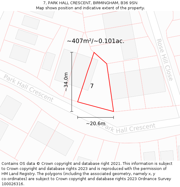 7, PARK HALL CRESCENT, BIRMINGHAM, B36 9SN: Plot and title map