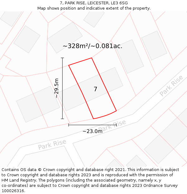 7, PARK RISE, LEICESTER, LE3 6SG: Plot and title map