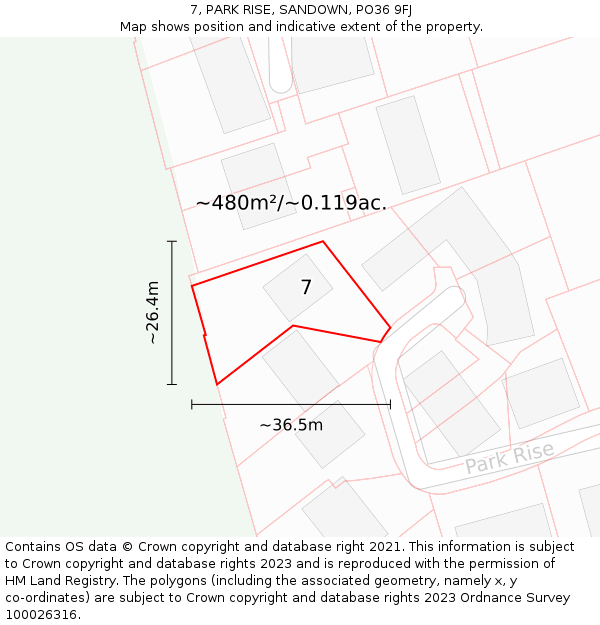 7, PARK RISE, SANDOWN, PO36 9FJ: Plot and title map