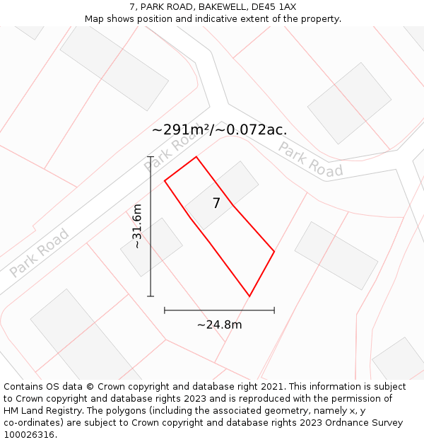 7, PARK ROAD, BAKEWELL, DE45 1AX: Plot and title map