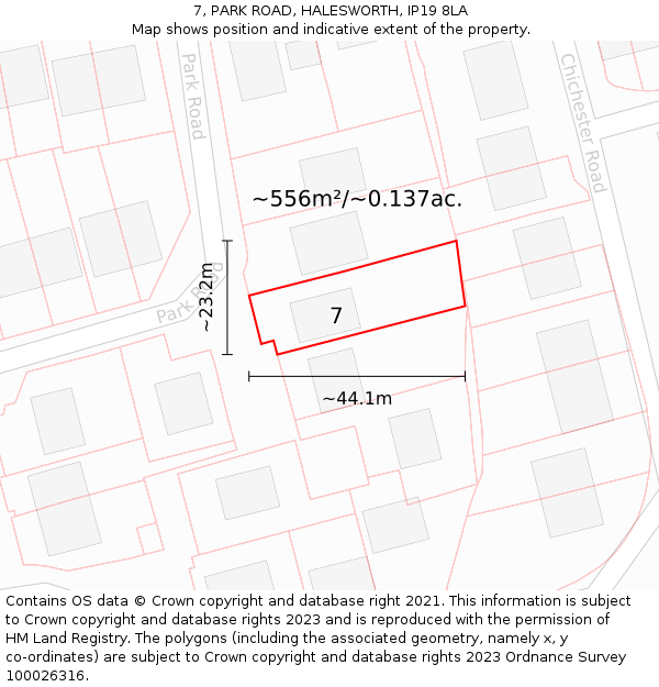 7, PARK ROAD, HALESWORTH, IP19 8LA: Plot and title map