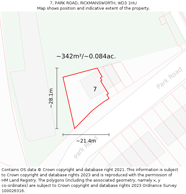 7, PARK ROAD, RICKMANSWORTH, WD3 1HU: Plot and title map
