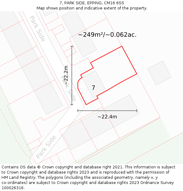 7, PARK SIDE, EPPING, CM16 6SS: Plot and title map