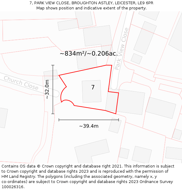 7, PARK VIEW CLOSE, BROUGHTON ASTLEY, LEICESTER, LE9 6PR: Plot and title map